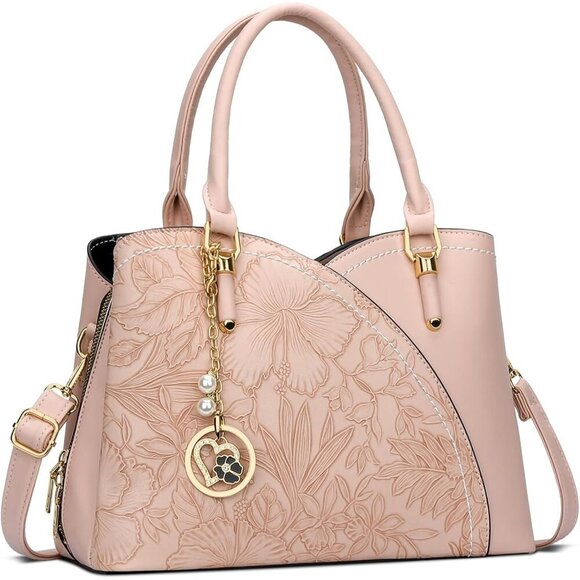 Handbags - Women’s Pink Triple Compartment Satchel Fashion Top Handle Shoulder Bag
